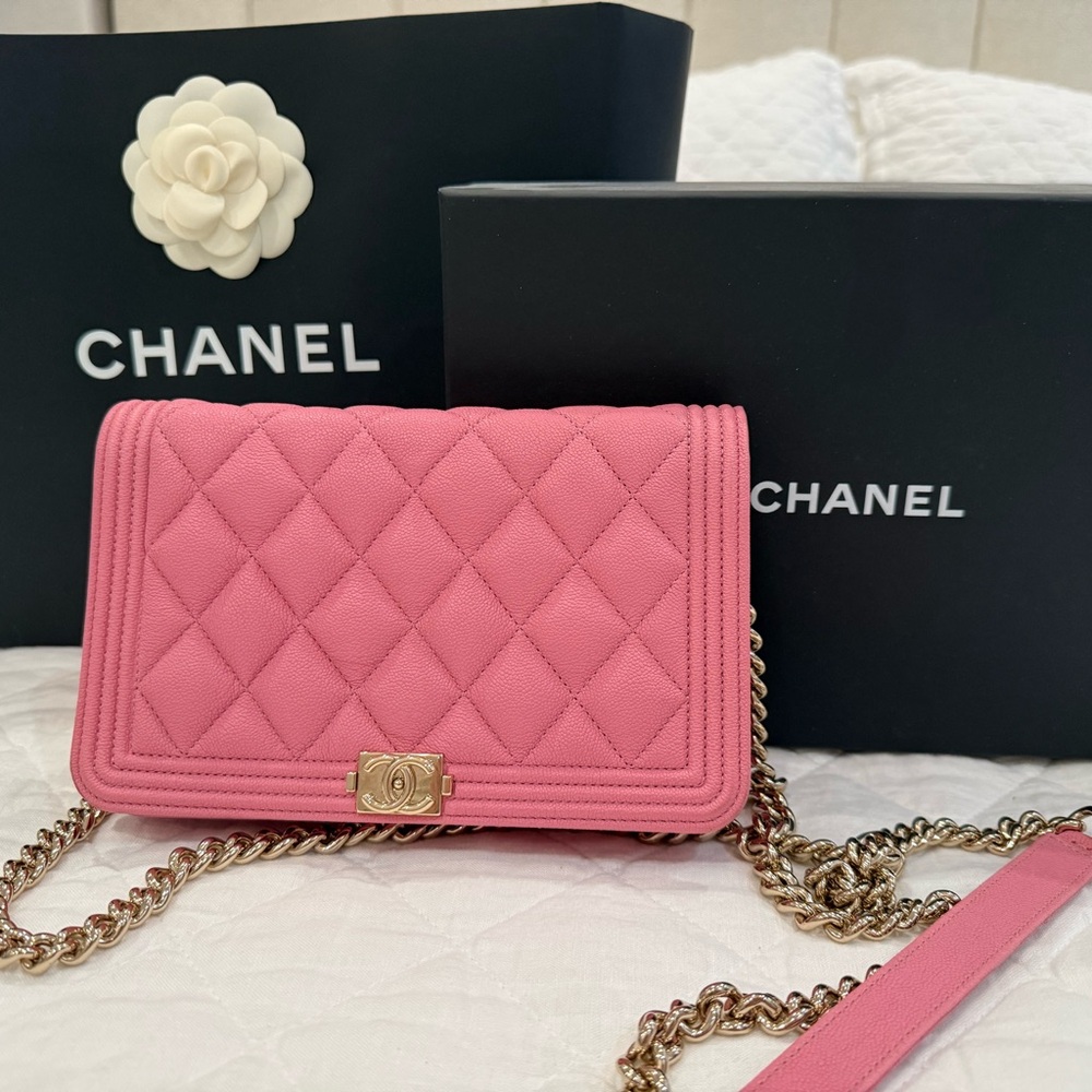 Chanel Pink Caviar Boy Wallet on Chain Crossbody Bag